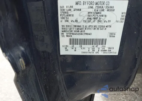 2005 Ford F-150 Fx4/Xlt from USA, damaged, VIN 1FTPX04535KC99043